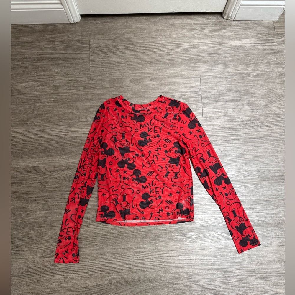 Disney Red Mickey Mouse Mesh Long Sleeve